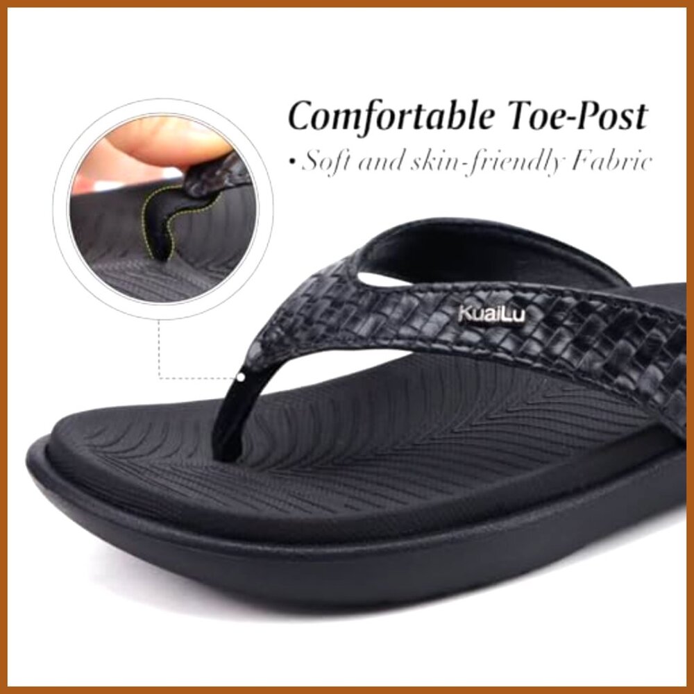 Leather Strap Flip Flops With Arch Support For Plantar Fasciitis - Picture 6 of 7